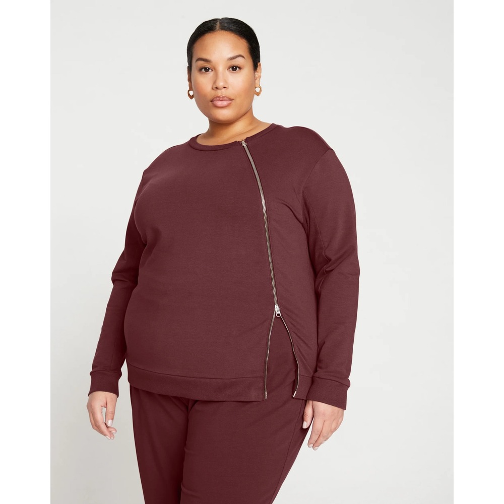 Universal Standard‎ Sidonie Asymmetric Zip Sweatshirt XL Burgundy Pima Cotton
